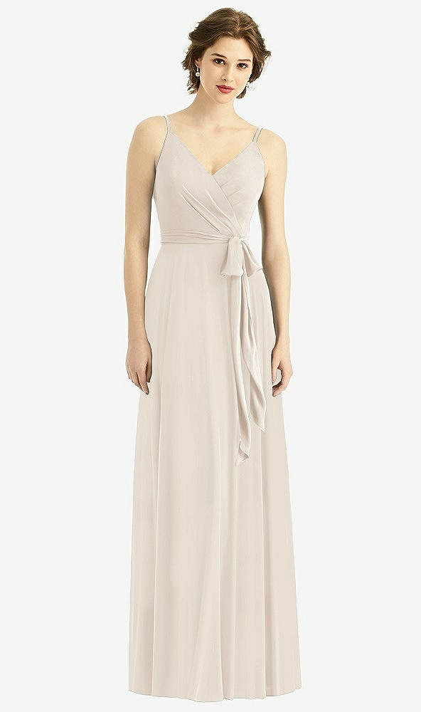 Front View - Oat Draped Wrap Chiffon Maxi Dress with Sash