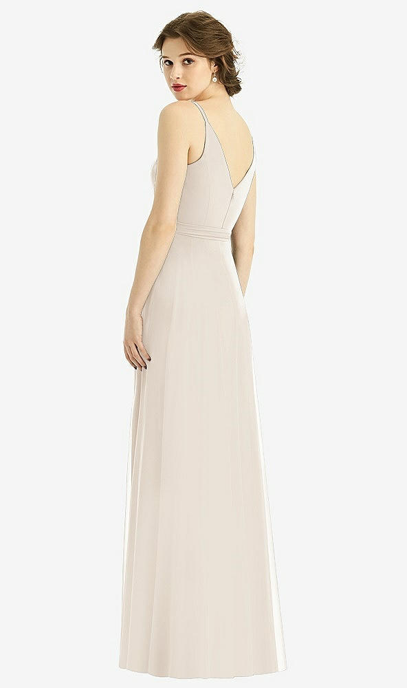 Back View - Oat Draped Wrap Chiffon Maxi Dress with Sash