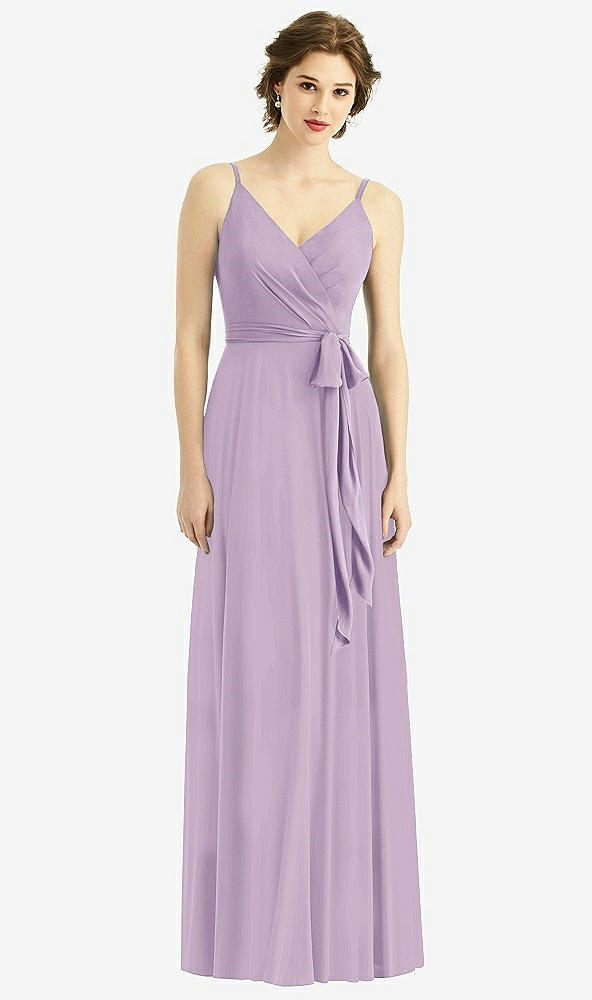 Front View - Pale Purple Draped Wrap Chiffon Maxi Dress with Sash