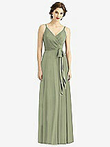 Front View Thumbnail - Sage Draped Wrap Chiffon Maxi Dress with Sash