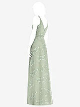 Rear View Thumbnail - Vintage Primrose Sage Draped Wrap Chiffon Maxi Dress with Sash