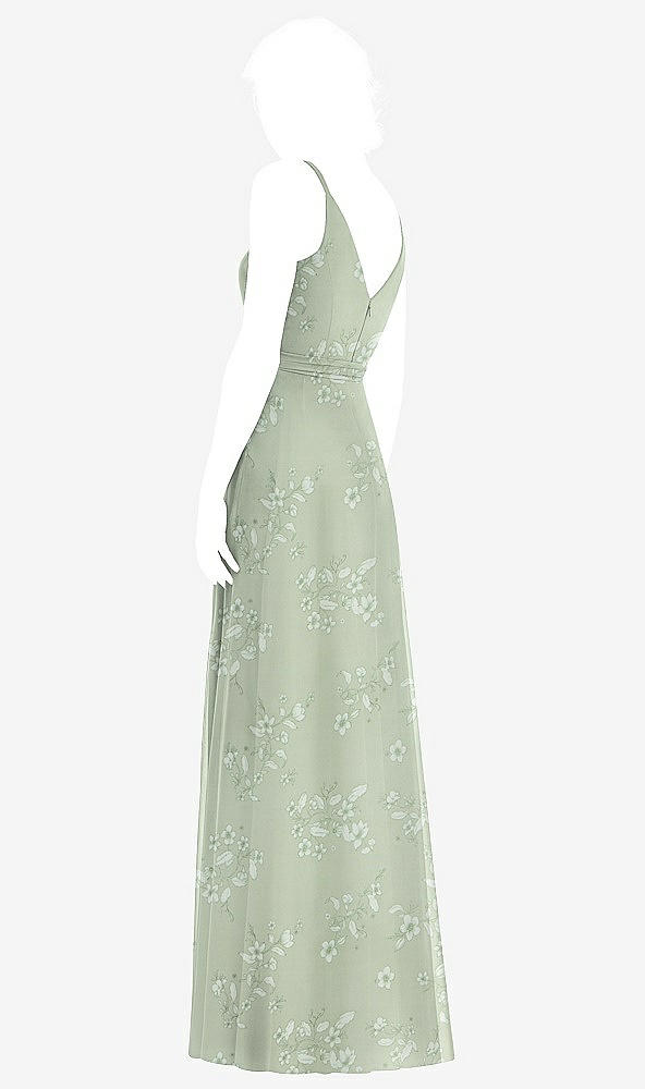 Back View - Vintage Primrose Sage Draped Wrap Chiffon Maxi Dress with Sash