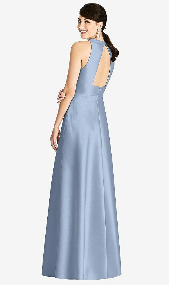 Back View - Cloudy Sleeveless Open-Back Pleated Skirt Dress with Pockets
