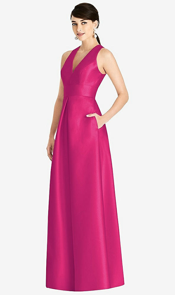 Front View - Think Pink Sleeveless Open-Back Pleated Skirt Dress with Pockets