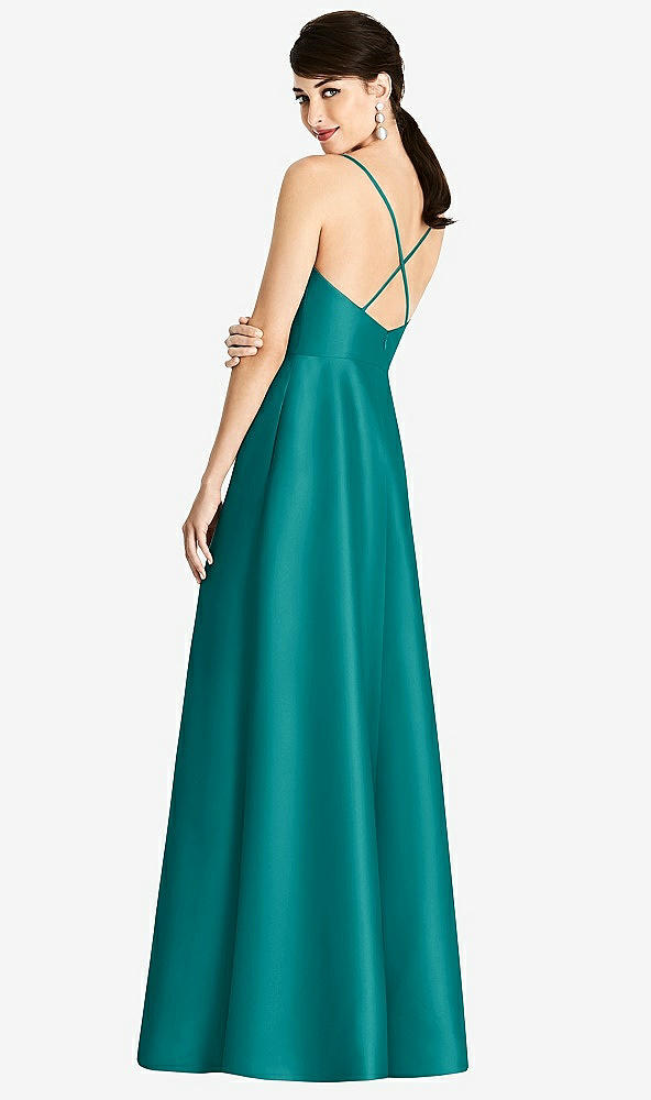 Back View - Jade V-Neck Full Skirt Satin Maxi Dress