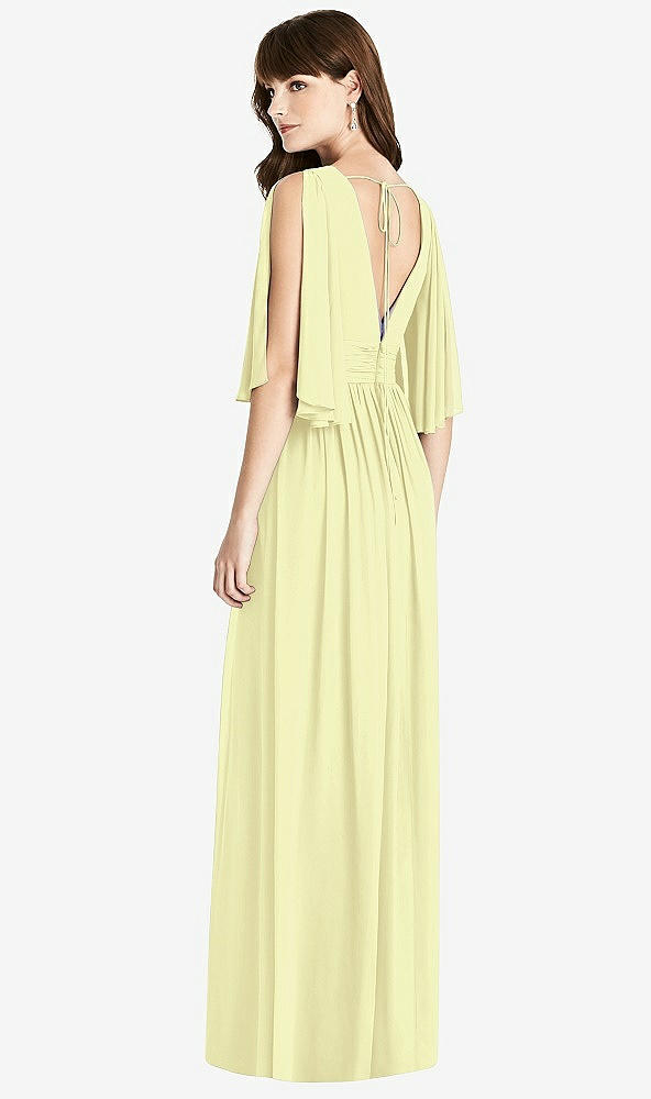 Back View - Butter Yellow Split Sleeve Backless Chiffon Maxi Dress