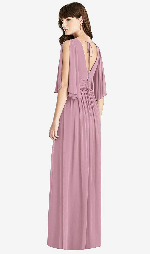 Back View - Dusty Pink Split Sleeve Backless Chiffon Maxi Dress