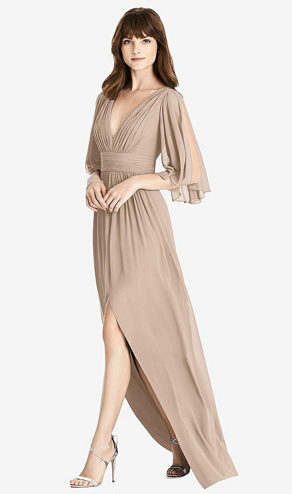 Front View - Topaz Split Sleeve Backless Chiffon Maxi Dress