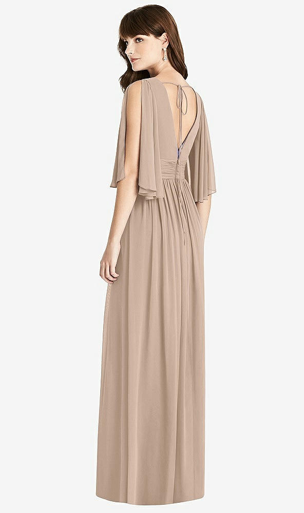 Back View - Topaz Split Sleeve Backless Chiffon Maxi Dress