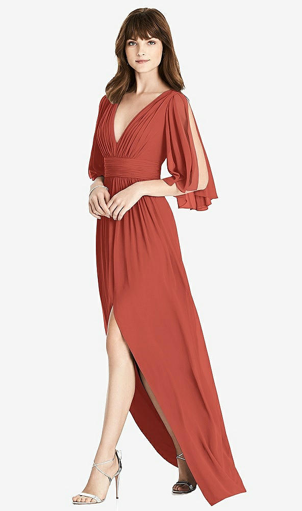 Front View - Amber Sunset Split Sleeve Backless Chiffon Maxi Dress