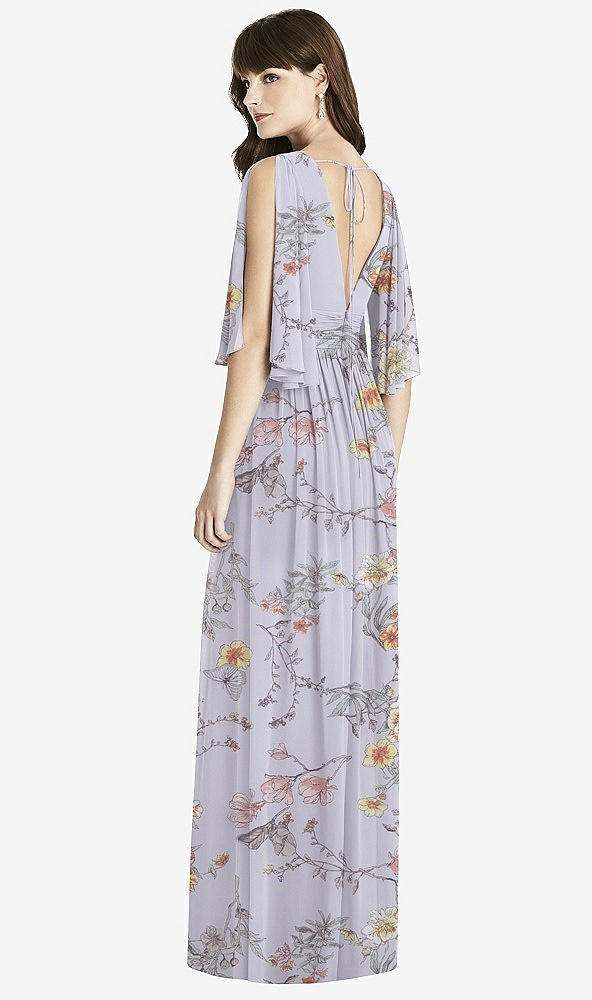 Back View - Butterfly Botanica Silver Dove Split Sleeve Backless Chiffon Maxi Dress