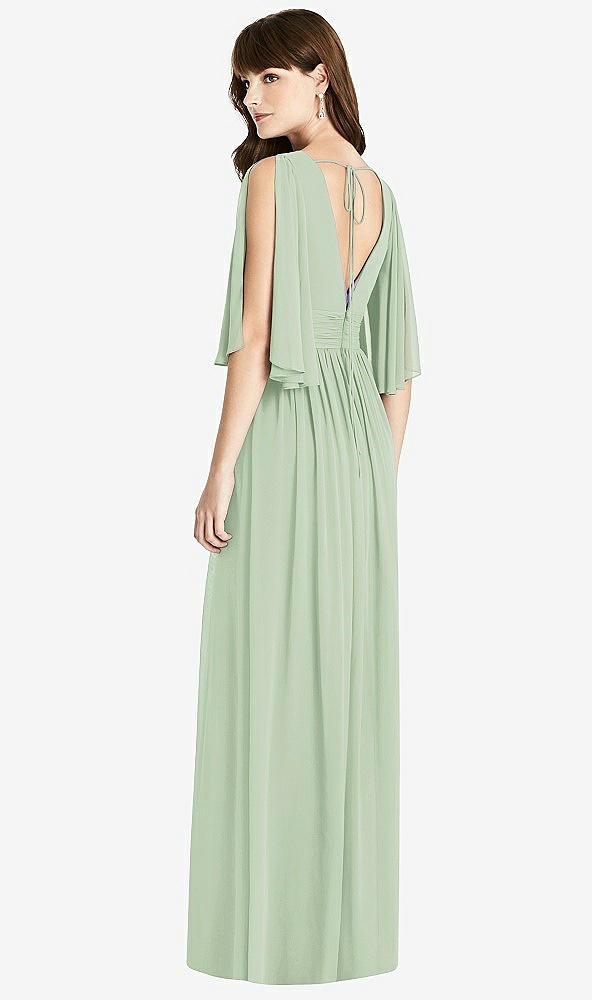 Back View - Celadon Split Sleeve Backless Chiffon Maxi Dress