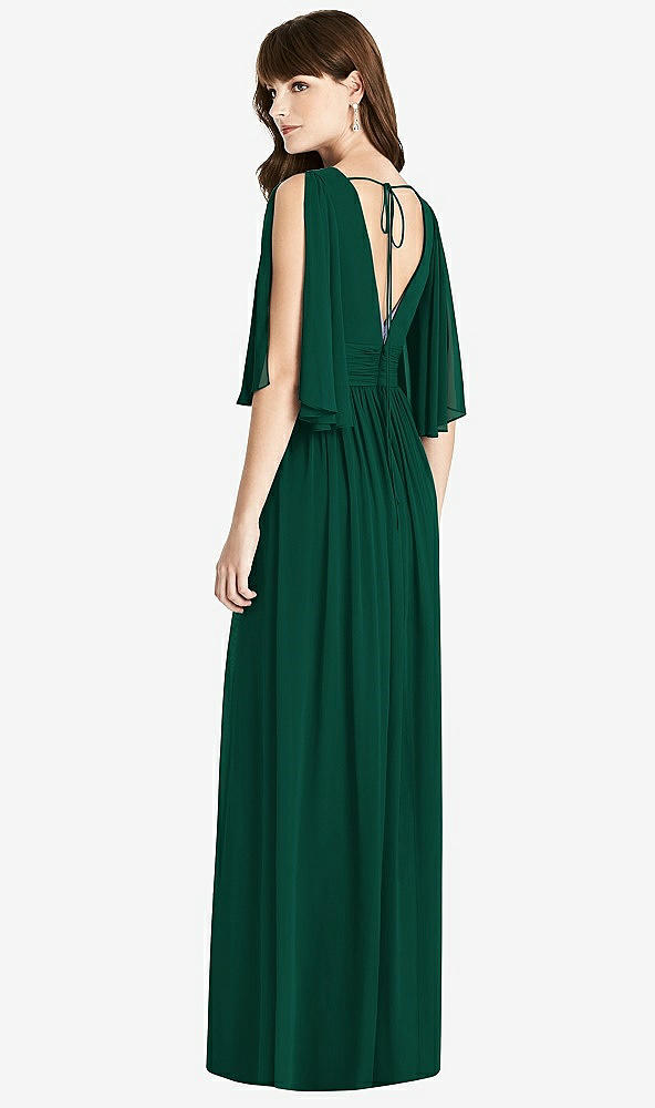 Back View - Hunter Green Split Sleeve Backless Chiffon Maxi Dress