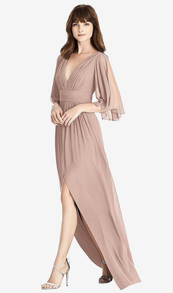 Front View - Neu Nude Split Sleeve Backless Chiffon Maxi Dress