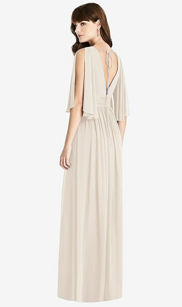 Back View - Oat Split Sleeve Backless Chiffon Maxi Dress