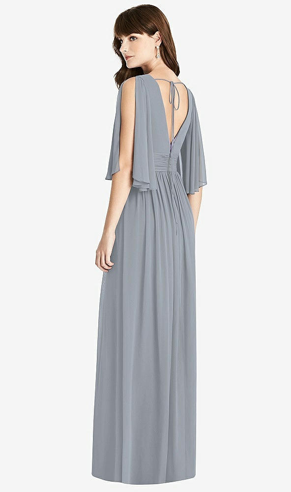 Back View - Platinum Split Sleeve Backless Chiffon Maxi Dress