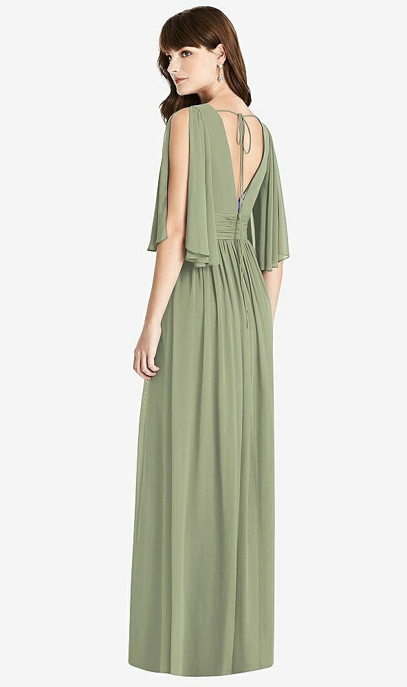 Back View - Sage Split Sleeve Backless Chiffon Maxi Dress