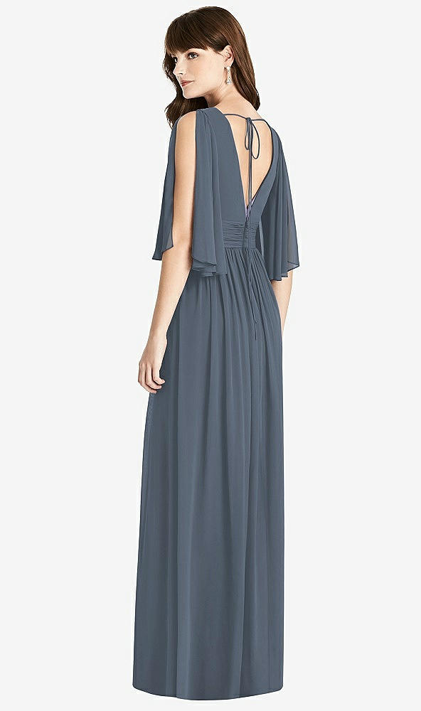 Back View - Silverstone Split Sleeve Backless Chiffon Maxi Dress