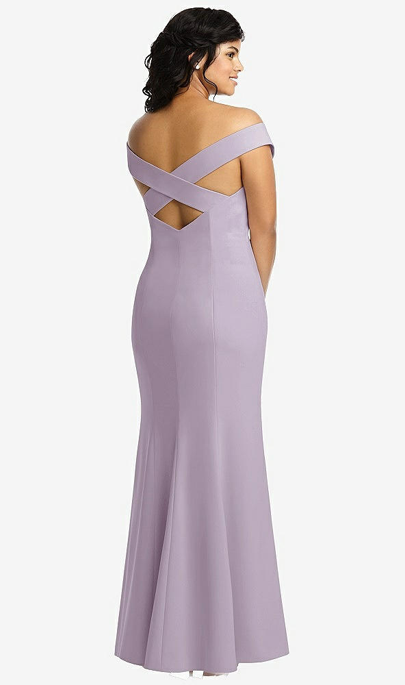 Back View - Lilac Haze Off-the-Shoulder Criss Cross Back Trumpet Gown