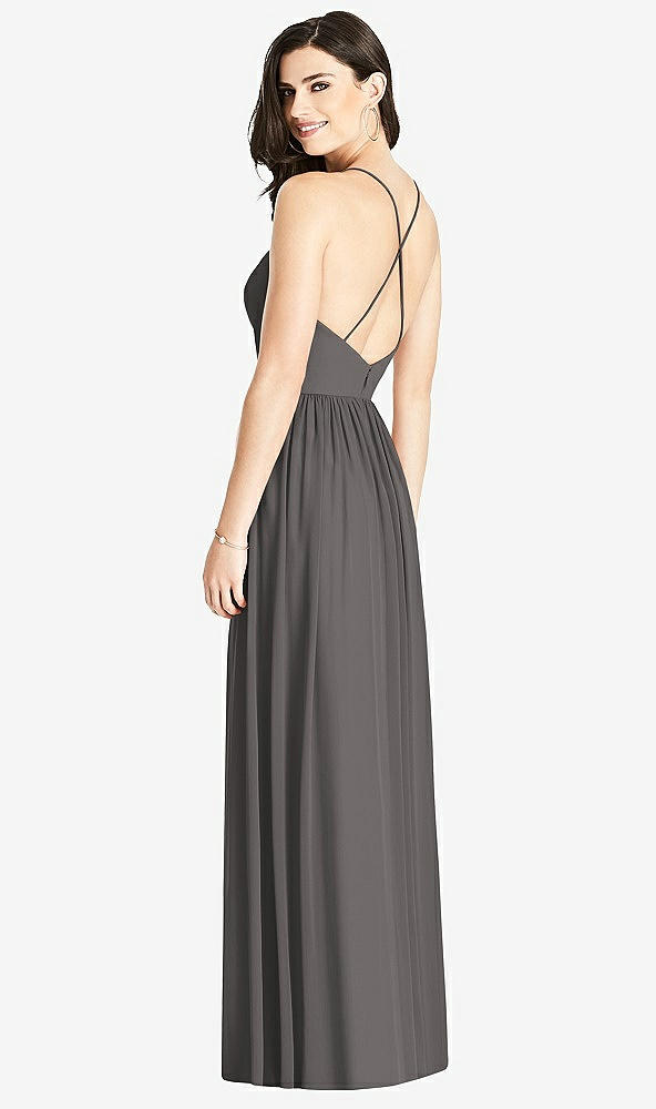 Back View - Caviar Gray Criss Cross Strap Backless Maxi Dress