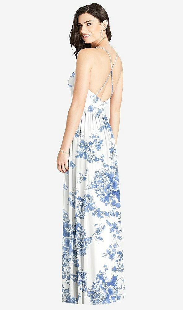 Back View - Cottage Rose Dusk Blue Criss Cross Strap Backless Maxi Dress