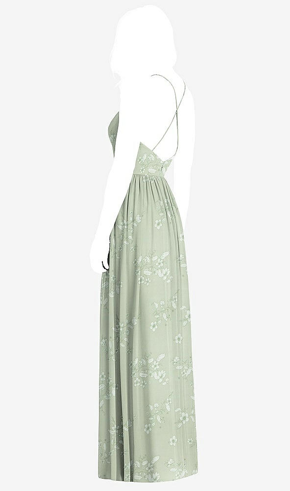 Back View - Vintage Primrose Sage Criss Cross Strap Backless Maxi Dress