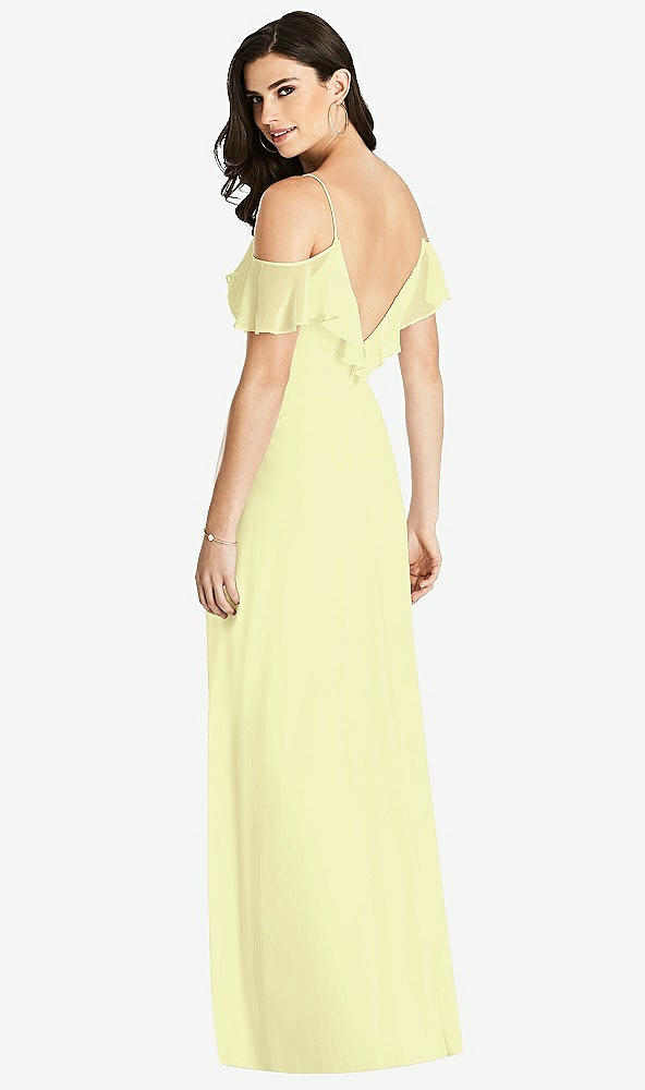 Back View - Butter Yellow Ruffled Cold-Shoulder Chiffon Maxi Dress