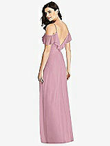 Rear View Thumbnail - Dusty Pink Ruffled Cold-Shoulder Chiffon Maxi Dress