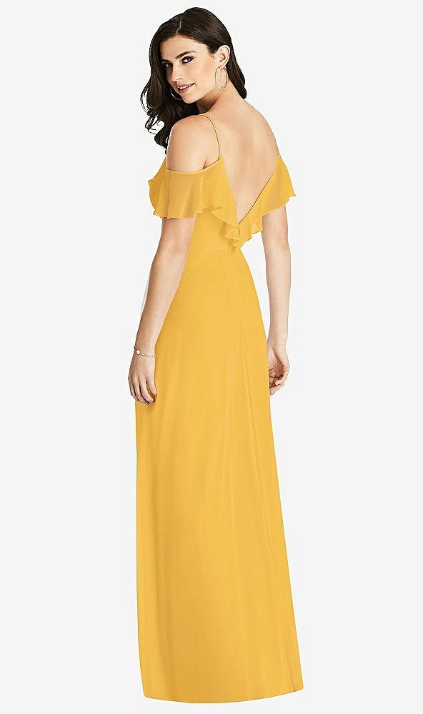 Back View - NYC Yellow Ruffled Cold-Shoulder Chiffon Maxi Dress