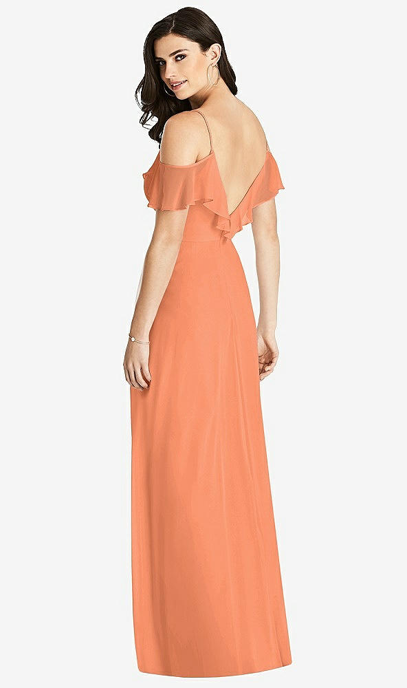 Back View - Sweet Melon Ruffled Cold-Shoulder Chiffon Maxi Dress