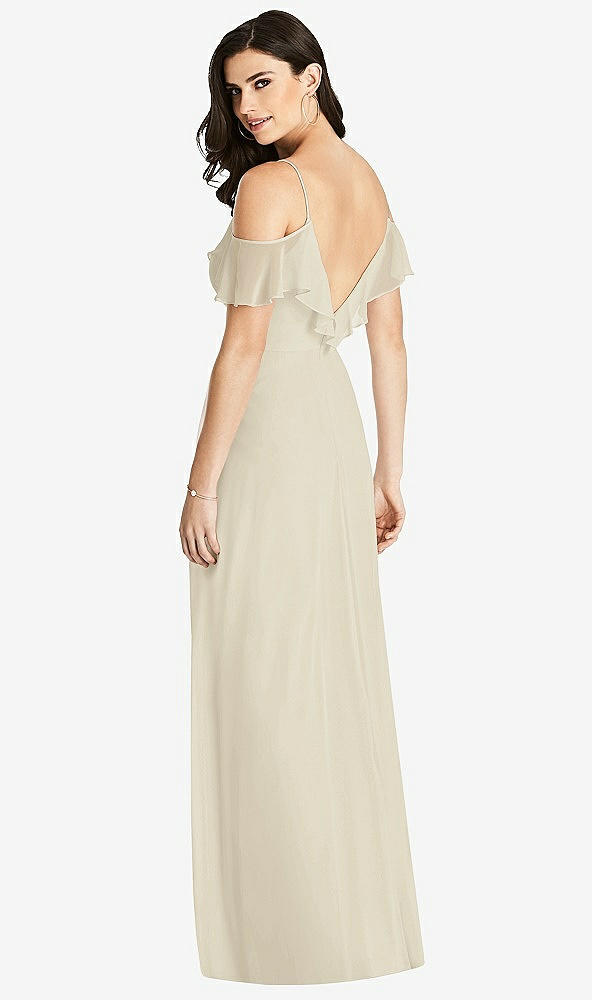 Back View - Champagne Ruffled Cold-Shoulder Chiffon Maxi Dress