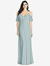 Front View Thumbnail - Morning Sky Ruffled Cold-Shoulder Chiffon Maxi Dress