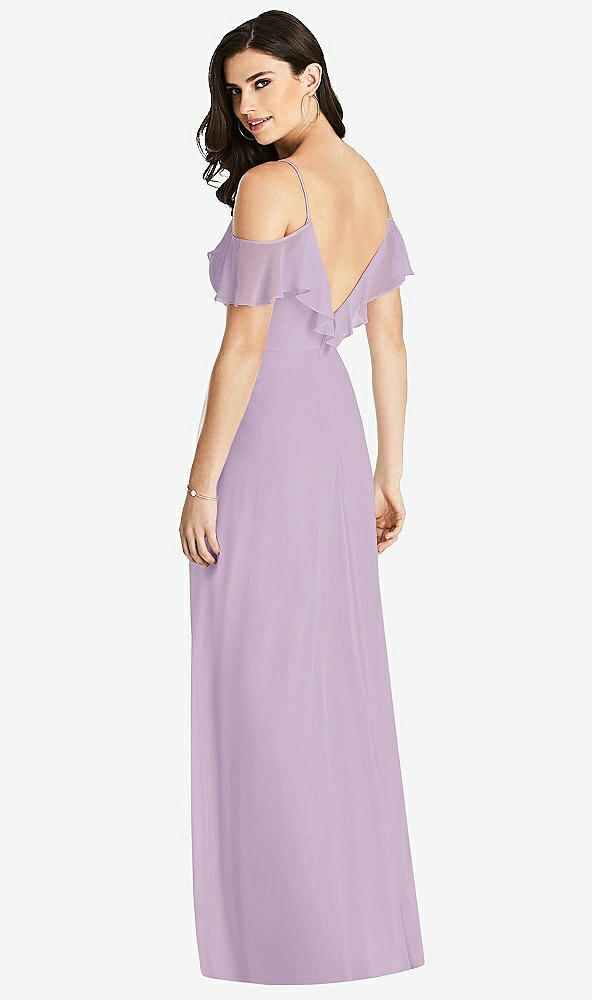 Back View - Pale Purple Ruffled Cold-Shoulder Chiffon Maxi Dress