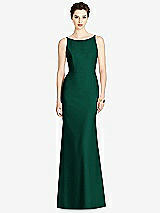 Rear View Thumbnail - Hunter Green Bateau-Neck Open Cowl-Back Trumpet Gown