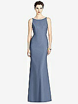 Rear View Thumbnail - Larkspur Blue Bateau-Neck Open Cowl-Back Trumpet Gown