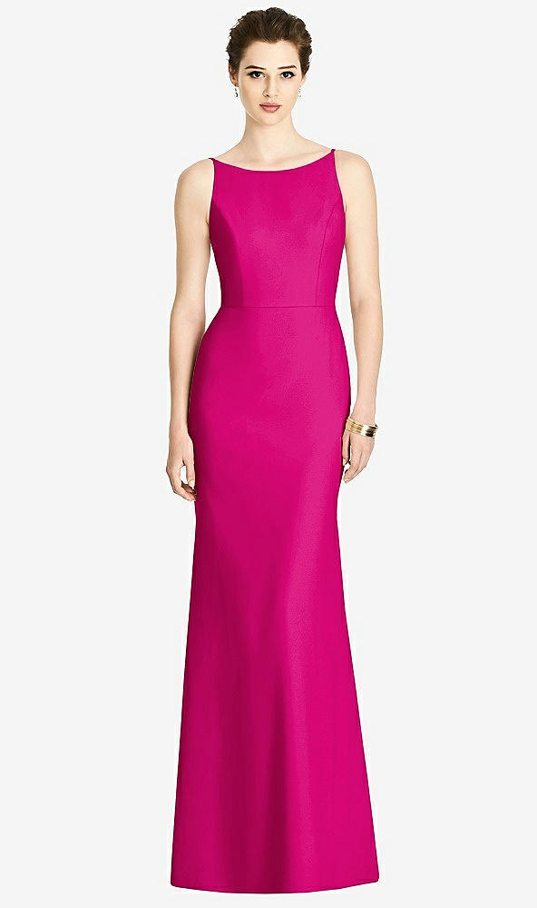 Back View - Think Pink Bateau-Neck Open Cowl-Back Trumpet Gown
