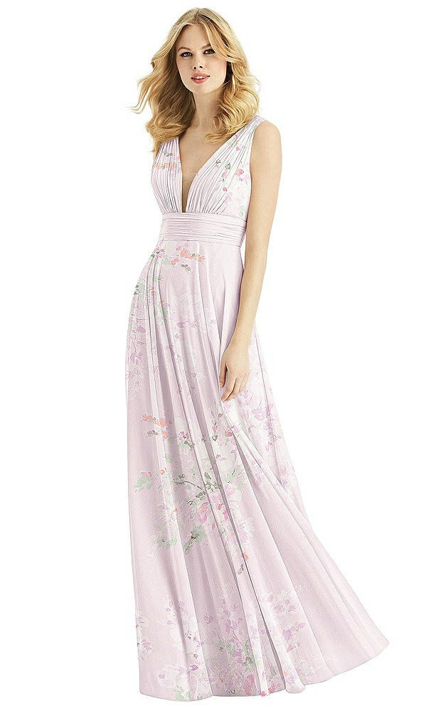 Front View - Watercolor Print & Light Nude Bella Bridesmaids Dress BB109