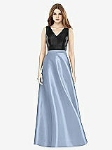 Front View Thumbnail - Cloudy & Black Sleeveless A-Line Satin Dress with Pockets