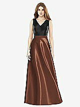 Front View Thumbnail - Cognac & Black Sleeveless A-Line Satin Dress with Pockets