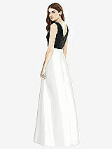 Rear View Thumbnail - White & Black Sleeveless A-Line Satin Dress with Pockets