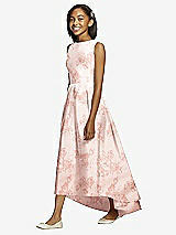 Front View Thumbnail - Bow And Blossom Print Floral Bateau Neck High-Low Junior Bridesmaid Dress with Pockets