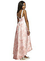 Rear View Thumbnail - Bow And Blossom Print Floral Bateau Neck High-Low Junior Bridesmaid Dress with Pockets