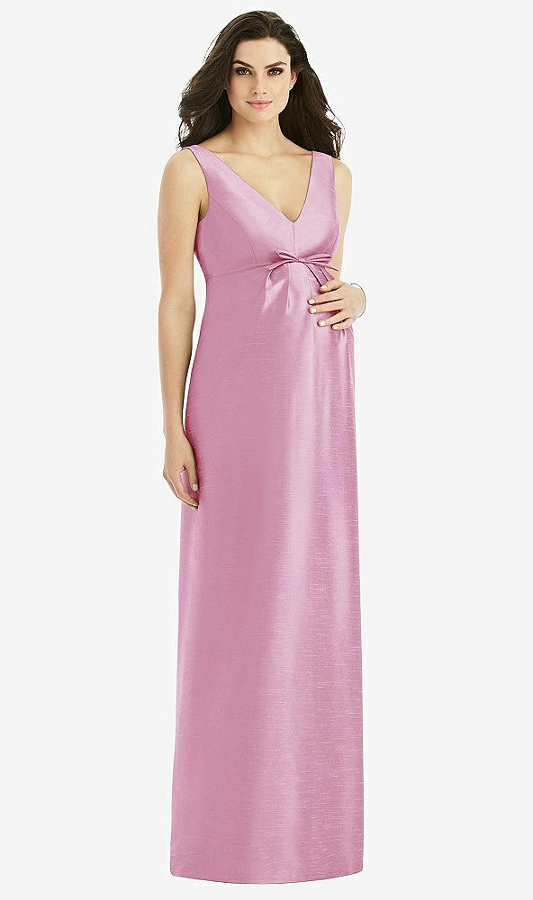 Front View - Powder Pink Sleeveless Satin Twill Maternity Dress