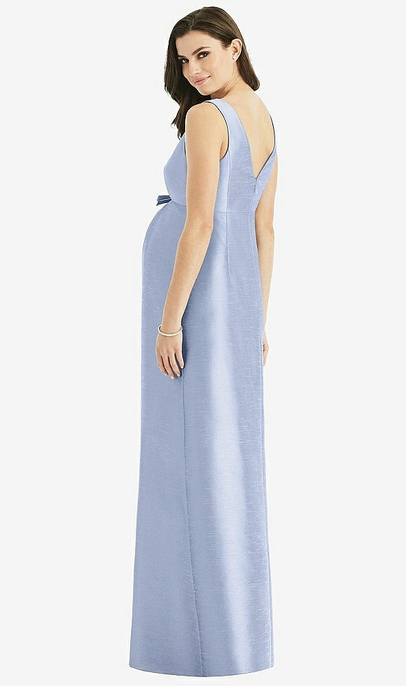 Back View - Sky Blue Sleeveless Satin Twill Maternity Dress