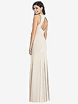 Rear View Thumbnail - Oat Diamond Cutout Back Trumpet Gown with Front Slit