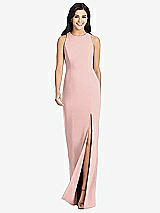 Front View Thumbnail - Rose - PANTONE Rose Quartz Diamond Cutout Back Trumpet Gown with Front Slit