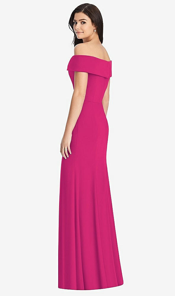 Back View - Think Pink Cuffed Off-the-Shoulder Trumpet Gown