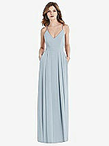 Front View Thumbnail - Mist Pleated Skirt Crepe Maxi Dress with Pockets