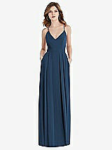 Front View Thumbnail - Sofia Blue Pleated Skirt Crepe Maxi Dress with Pockets
