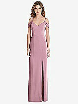 Front View Thumbnail - Dusty Pink Off-the-Shoulder Chiffon Trumpet Gown with Front Slit